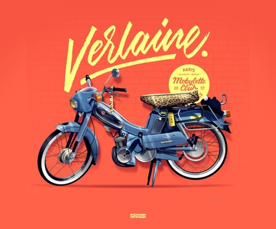 Verlaine 🏍 blue fun illustration lifestyle mobylette moped moto motobecane motor oldies poster print red retro retroillustration vintage