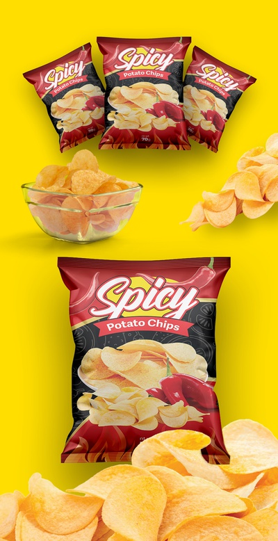 Spicy chips bag | Packaging Design | Pouch Design attractive design bag design chips chips bag design chips packet graphic design modern packaging design packet design potato chips pouch design print design snack bag design snack pouch design spicy chips spicy package design