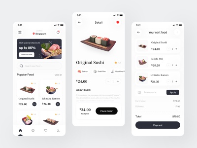 Sushi - Food App android app android app design app clean delivery delivery app design fast food food app food shop mobile app mobile app design mobile ui restaurant shop simple sushi sushi app sushi mobile app ui