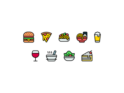 Food icons beer burger cake design food hamburger icon icons illustration minimal minimalism minimalist pasta pizza ramen salad vector wine