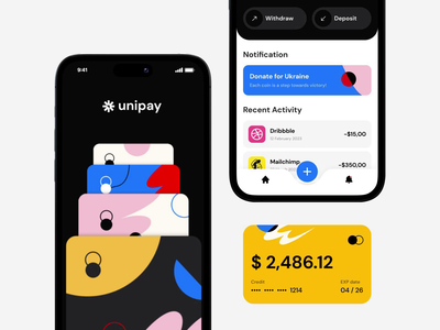 Unipay - UX/UI mobile app design for the digital payment system animation digital wallet illustration ios mobile app mobile app design mobile application motion graphics ui ux uxui mobile app design